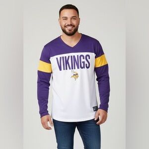 ‘47 Vikings purple/white long sleeved shirt, V-neck, men’s/unisex, NWT, Small